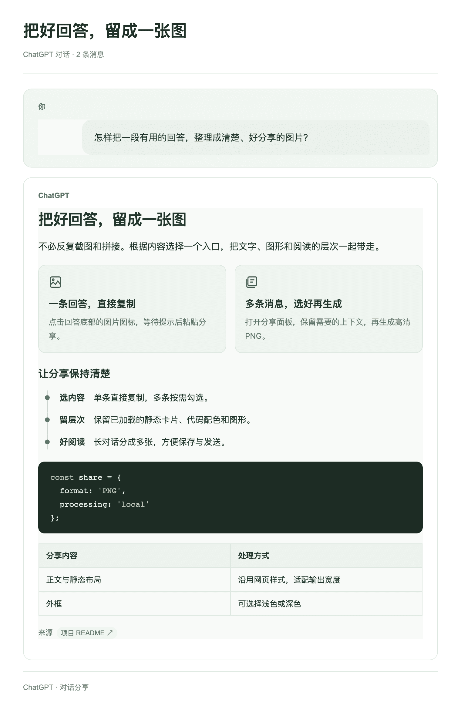 v1.0.12 实际生成的浅色外框 PNG，正文保留示例对话的卡片、时间线与代码配色。